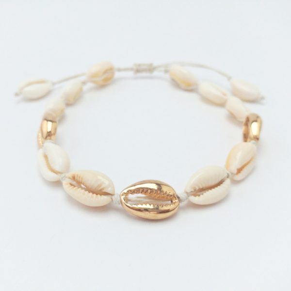 Natural Cowrie Shell Electroplated  Macrame Ankle Bracelet