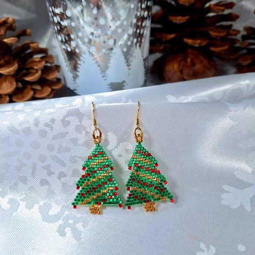 Beaded Christmas Tree Earrings